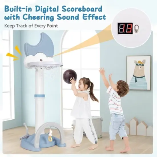 Costway 4-in-1 Toddlers Basketball Hoop with Basketball Soccer Golf and Ring Toss Game image {6}