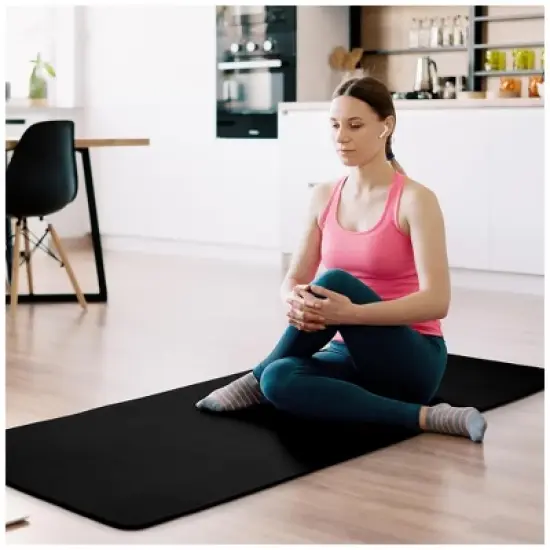 Fitvids 1/2-Inch Thick High Density Foam Exercise Yoga Mat with Carrying Strap, For Cushioning The Body Against Hard Floors, Black image {5}