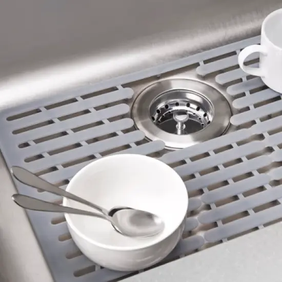 OXO 11.3" x 12.8" Silicone Sink Mat Gray: Kitchen Sink Protector & Dish Drying Mat, Machine Washable image {6}