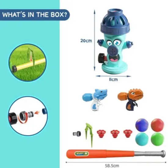 TITQWOP 4-in-1 Water Sprinkler Baseball Hydrant Toy for Kids, 360&deg; Rotating Hydrant Design with 4 Baseballs, Fun Tee Ball Game Set for Boys & Girls image {6}