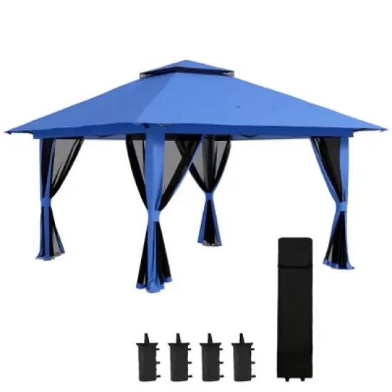 Outsunny 13' x 13' Pop Up Canopy, Gazebo Tent with Netting, Weight Bags, Adjustable Height & Wheeled Carry Bag image {7}