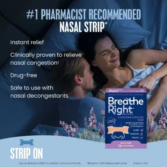 Breathe Right Lavender Scented Drug-Free Nasal Strips for Congestion Relief - 26ct image {4}