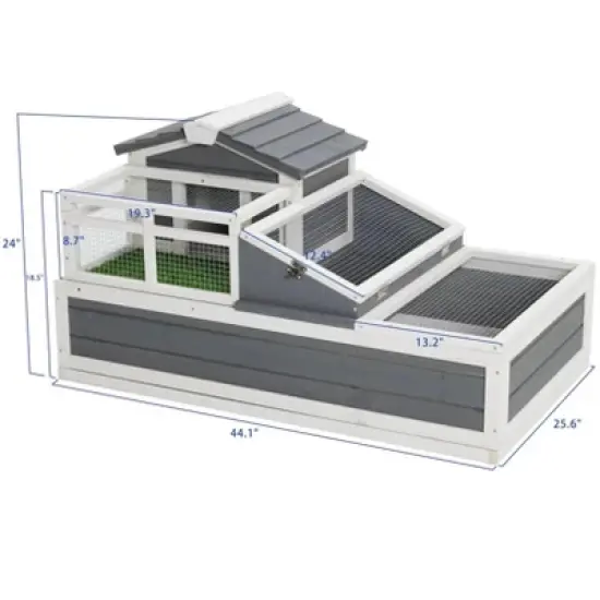 3-Room Tortoise Villa - Wooden Reptile Habitat w/ Pull-Out Tray, Ramp & Grass Mat, Open Roof for Indoor/Outdoor Use image {4}
