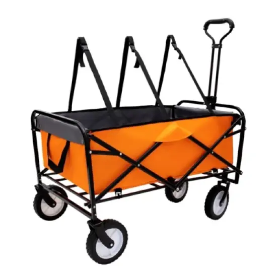DSVIMOY Collapsible Foldable Wagon Cart, Wagon Grocery Cart for Camping Shopping Sports, Orange, 35.04"*21.65"*38.98" image {1}