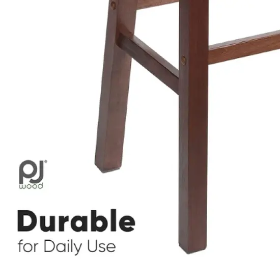 PJ Wood Classic Saddle-Seat 24" Tall Kitchen Counter Stools for Homes, Dining Spaces, and Bars w/ Backless Seats, 4 Square Legs, Walnut (Set of 6) image {3}