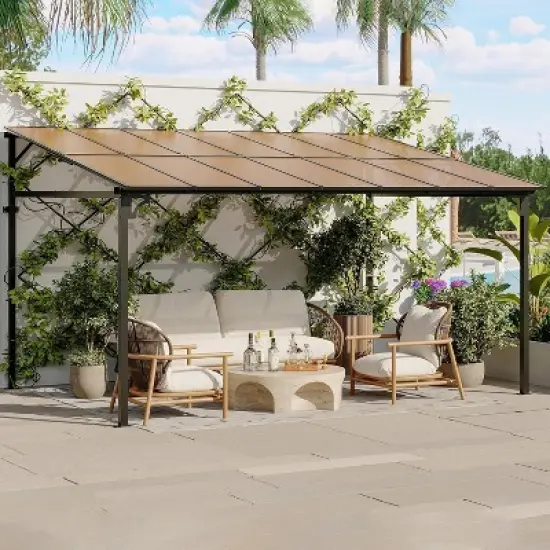 Wall Mounted Hardtop Gazebo &ndash; Lean-to Aluminum Frame with Polycarbonate Roof, Ideal for Outdoor Patio, Lawn, Deck, and Parties image {11}