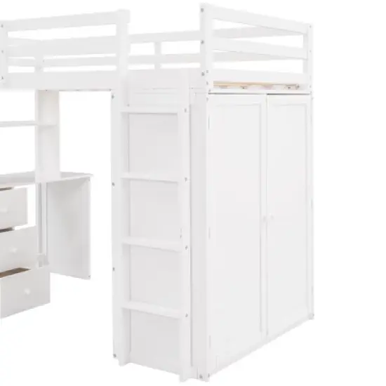Twin size Loft Bed with Drawers, Desk and Wardrobe-ModernLuxe image {9}