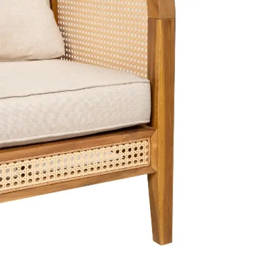 Christopher Knight Home Maciej Patio Rustic Acacia Wood Upholstered Club Chair with Rattan-Wrapped Frame, Teak/Beige image {7}