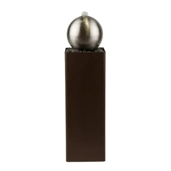 37" Indoor/Outdoor Metal Orb Fountain with River Rock Stones Dark Brown/Silver - Alpine Corporation image {2}