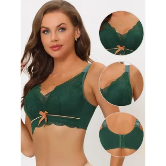 Allegra K Women's Wirefree Lace Padded Adjustable Straps Full Coverage Minimizer Bra image {2}