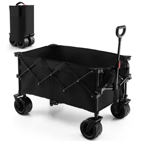 Costway Folding Collapsible Wagon Utility Garden Cart w/ Wide Wheels Adjustable Handle image {11}