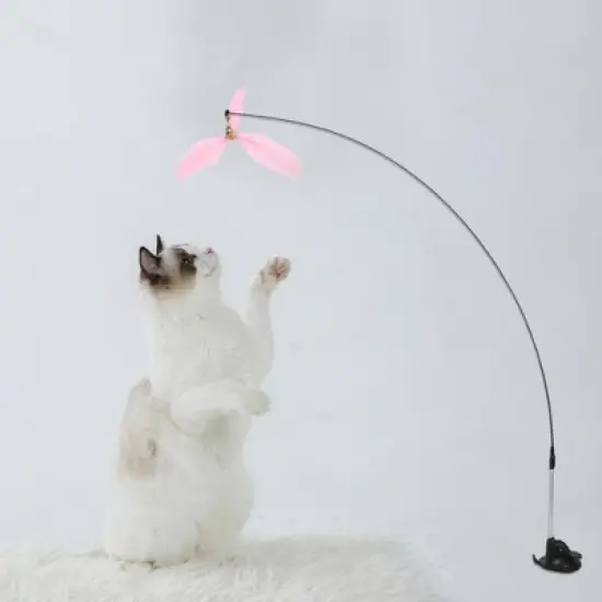 Unique Bargains Cat Teaser Windmill Style Handheld with Bell Pink image {2}