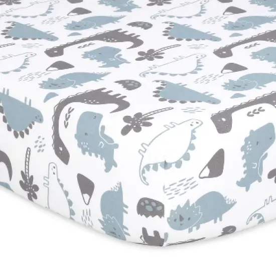 The Peanutshell Dino and Elephant Stripes Fitted Crib Sheets for Boys or Girls, 6-Pack Set | Blue, Grey image {1}