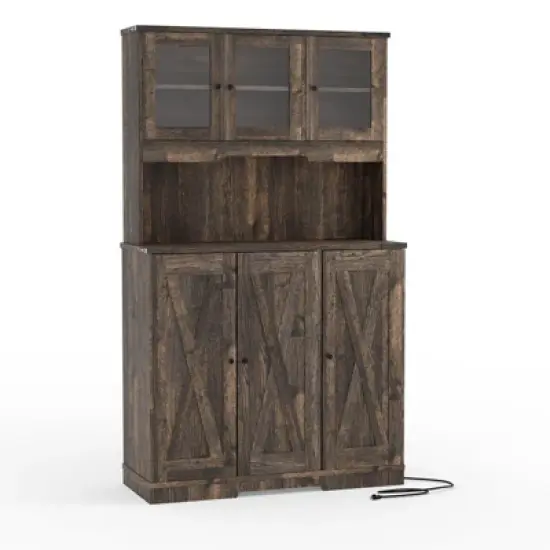 71'' Tall Kitchen Pantry Cabinet,Kitchen Hutch Cupboard Storage Cabinet Coffee Bar with Countertop with Charging Station image {7}