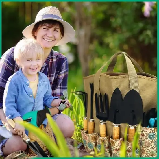 SCUDDLES Heavy Duty Garden Tool Bag with Outdoor Hand Tools - Stainless Steel Garden Tool Kit, Gloves, and Storage Tote (8-Piece Set) image {1}