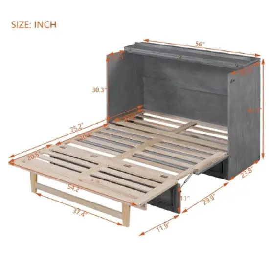 Queen/Full Size Wooden Murphy Bed Wall Bed with A Large Drawer and Charging Outlets 4S -ModernLuxe image {3}