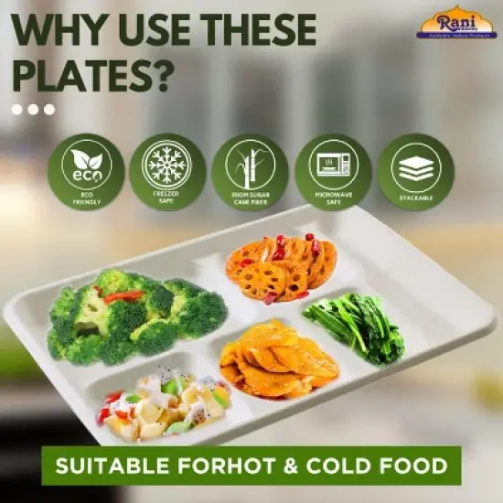6 Compartment Square Biodegradable Divided Plates - Pack of 250 - Rani Brand Authentic Indian Products image {4}
