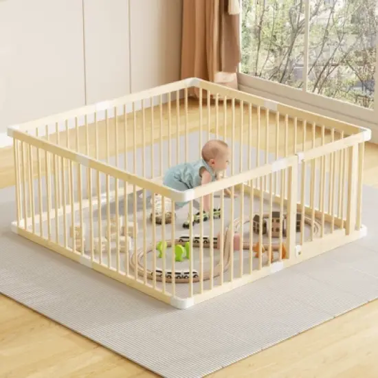 Large Wooden Baby Playpen, Adjustable Gate for Toddler and Babies, Baby Fence Play Yard with Door, Safe Play Area Kids Activity Center image {7}