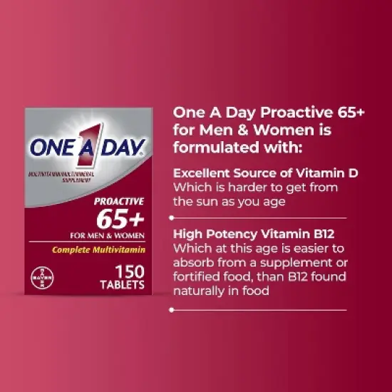 One A Day Proactive 65+ Multivitamin for Men & Women, 150 Ct &ndash; with A, C, D, Zinc, Calcium, Folic Acid for Bone & Cell Health image {1}