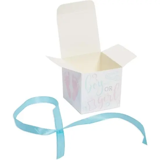 Sparkle and Bash 50 Pack Paper "Boy or Girl" Gender Reveal Party Favors Treat Boxes with Ribbons image {4}