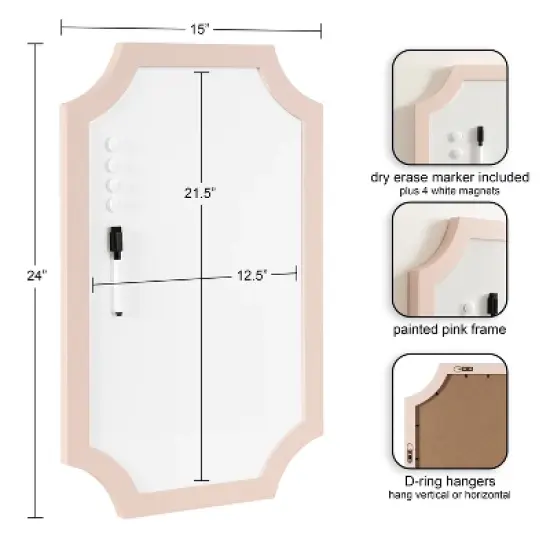 Kate & Laurel All Things Decor 15"x24" Holbrook Magnetic Dry Erase Board Pink image {1}