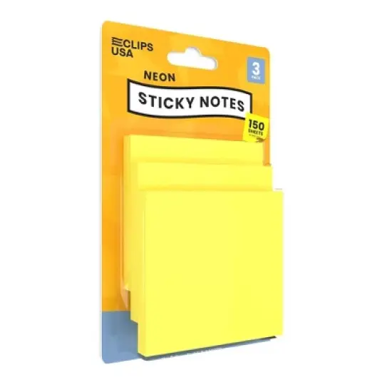 Neon Yellow Sticky Notes - 3 X 3 Inches, 150 (3 Pads Of 50) Sheets (48 Packs) image {2}