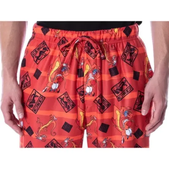 Disney Men's Mulan Mushu the Chinese Dragon Allover Character Pajama Pants Red image {3}