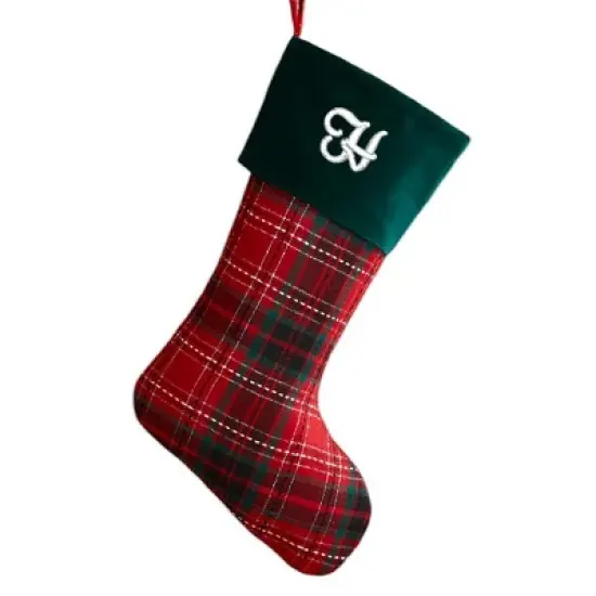 Personalization Mall Holiday Plaid Embroidered Initial Stocking image {9}
