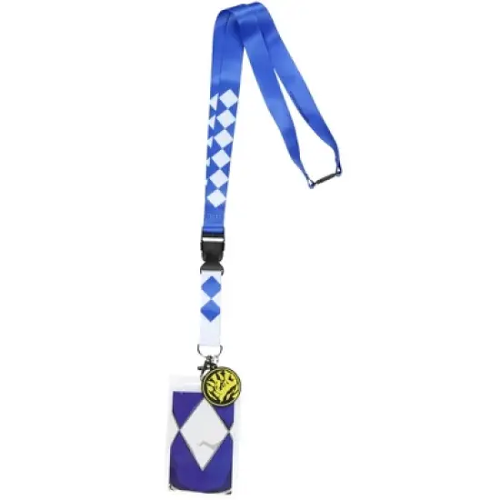 Power Rangers Lanyard ID Badge Holder  Blue Ranger w/ Triceratops Rubber Pendant image {4}
