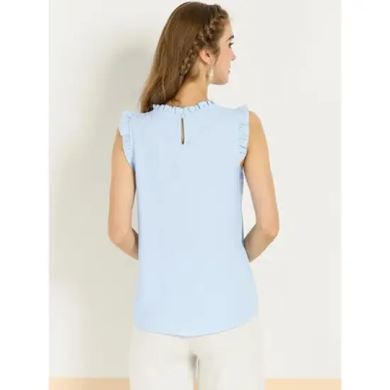 Allegra K Women's Ruffled Business Office 1950s Vintage Sleeveless Blouses image {5}