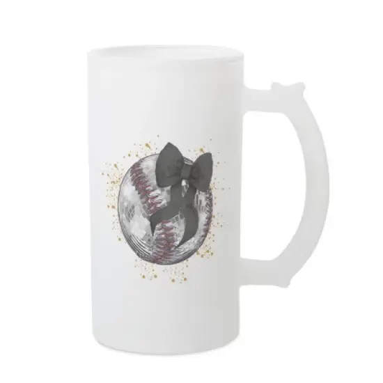Elanze Designs Freezable Beer Stein Mug With Thumb Grip Handle, 16 Ounce Frosted Glass, Baseball With Black Bow image {1}