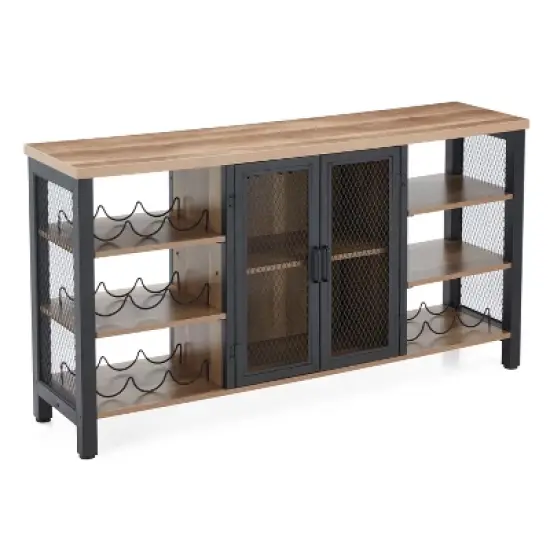 Jomeed Modern Industrial Farmhouse Metal Frame Wooden Buffet Coffee Entertainment Cabinet with Removable Wine Bottle and Stemware Racks image {5}