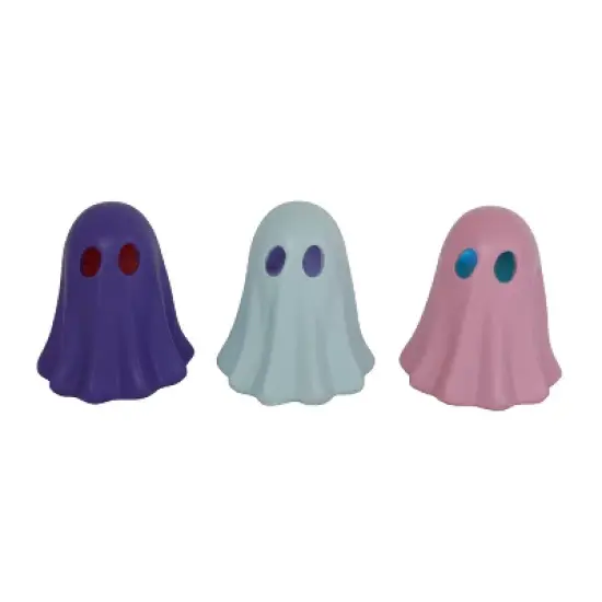 Transpac Light Up Pastel Ghost Figurine Set of 3 Decorative Objects for Halloween Battery Operated Indoor Use image {1}