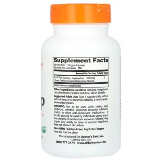 Doctor's Best 5-HTP, 100 mg, 180 Veggie Caps image {1}