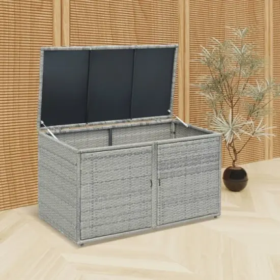 WELLFOR 88gal Outdoor Patio Garden Rattan Storage Box Gray image {2}