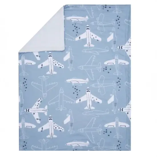 Bedtime Originals Little Aviator Blue/White Airplane Soft Fleece Baby Blanket image {1}