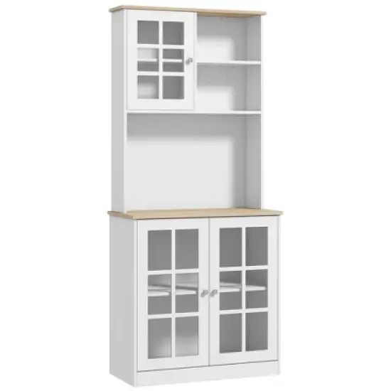 Gulches Kitchen Pantry Cabinet, 72" Large Countertop Storage Cabinet  , Glass Doors and Shelves, Microwave Cabinet, Coffee Bar Cabinet , White image {10}