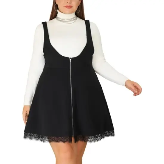 Agnes Orinda Women's Plus Size Fashion A-Line Zipper Lace Trim Mini Suspender Skirt image {1}