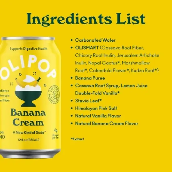 OLIPOP Banana Cream Prebiotic Soda - 12oz image {3}
