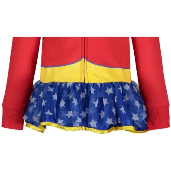 DC Comics Justice League Wonder Woman Little Girls Zip Up Costume Hoodie Red 7-8 image {6}