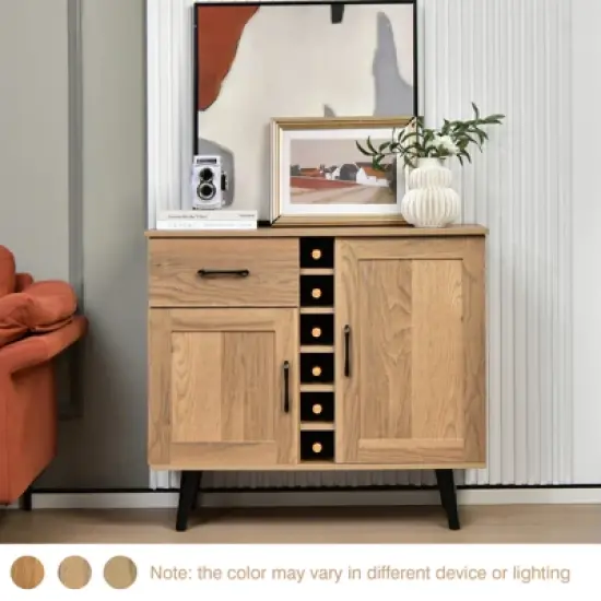 Costway 2-Door Wine Bar Cabinet Kitchen Sideboard Buffet with Drawer & Adjustable Shelves image {3}