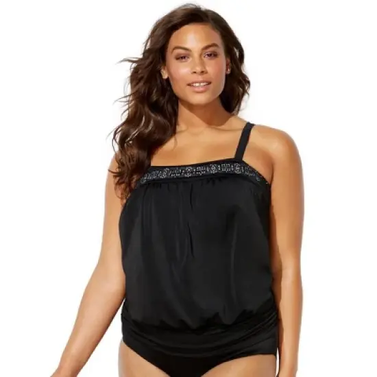 Swimsuits for All Women&rsquo;s Plus Size Laser Cut Blouson Tankini Top image {3}