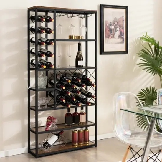 Costway Industrial Wine Rack Multi-purpose Freestanding Bakers Rack with Glass Holder image {1}