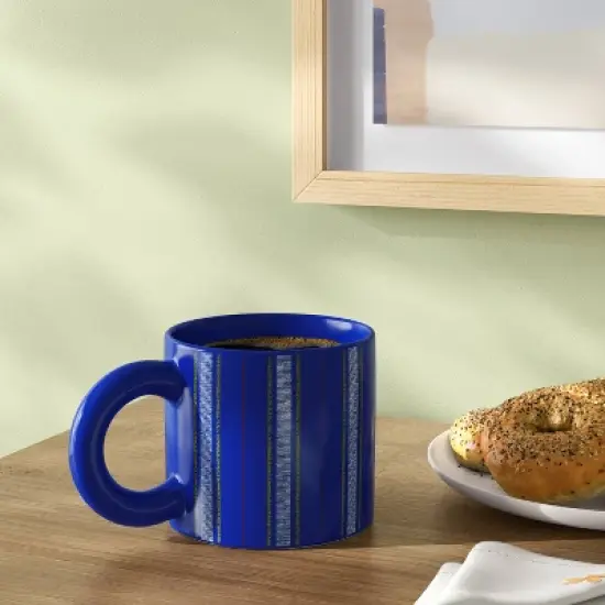16oz Stoneware Piecemeal Horizontal Striped Mug Candid Cobalt - Room Essentials&trade; image {1}