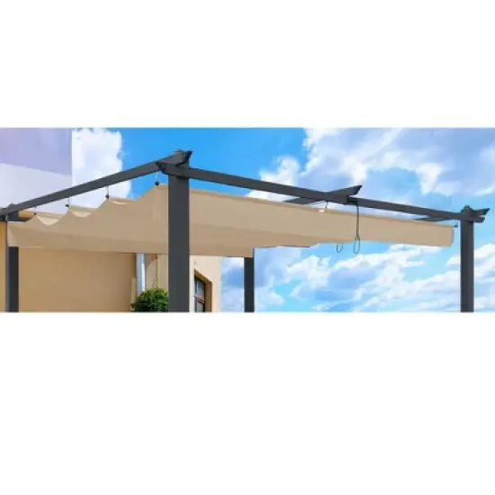 Gulches Replacement Canopy Top Cover Fabric for 13x10 Ft Outdoor Patio Retractable Pergola Sun-shelter - Durable and Stylish, Khaki image {2}