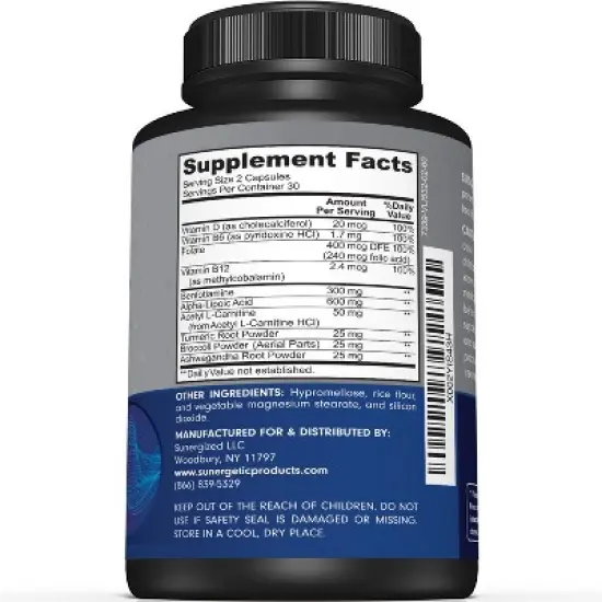 Premium Nerve Support Supplement &ndash; with Alpha Lipoic Acid (ALA) Acetyl-L-Carnitine (ALC) & Benfotiamine - Nerve Formula for Healthy Circulation image {1}