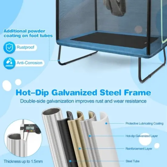 SUGIFT 3-in-1 Rectangle Kids Trampoline w/ Swing Horizontal Bar & Safety Net Outdoor image {4}