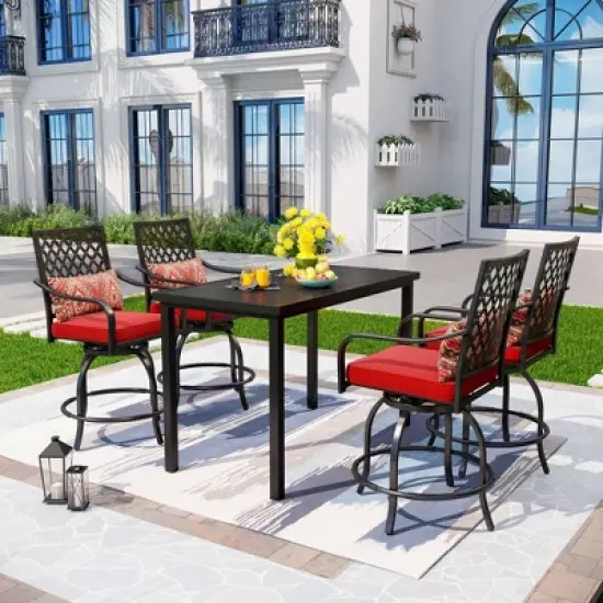 5pc Outdoor Set with Swivel Stools with Cushions & Metal Table - Captiva Designs image {14}