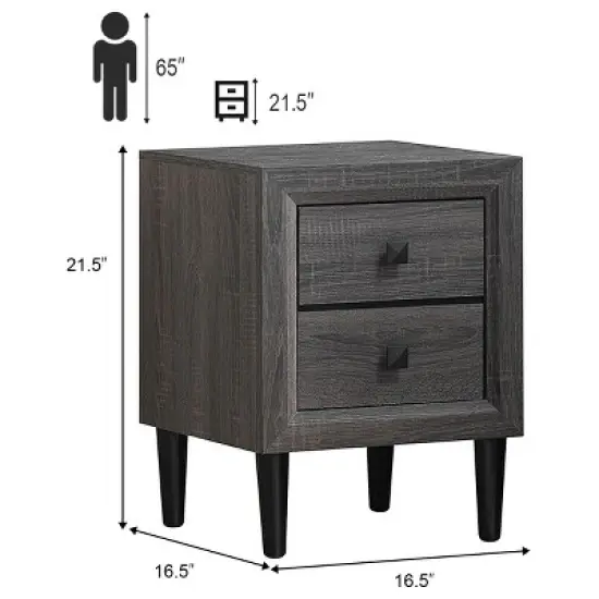Tangkula 2PCS 2 Drawers Nightstand Bedside End Table Storage Display Bedroom image {1}