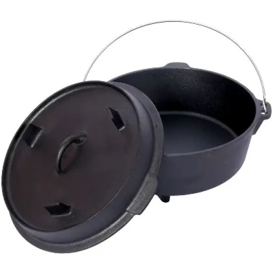 pre-Seasoned Cast Iron Dutch Oven With Skillet Lid, Outdoor Camping Deep Pot for Camping Fireplace Cooking BBQ Baking Campfire, Leg Base,6 Quart image {2}